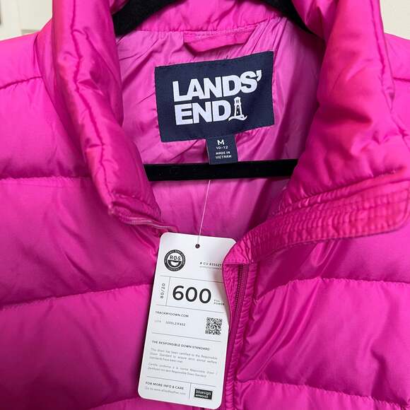 Lands' End Puffer Vest Women's 600 Fill Power Packable Down in Pink valentines - Picture 4 of 5
